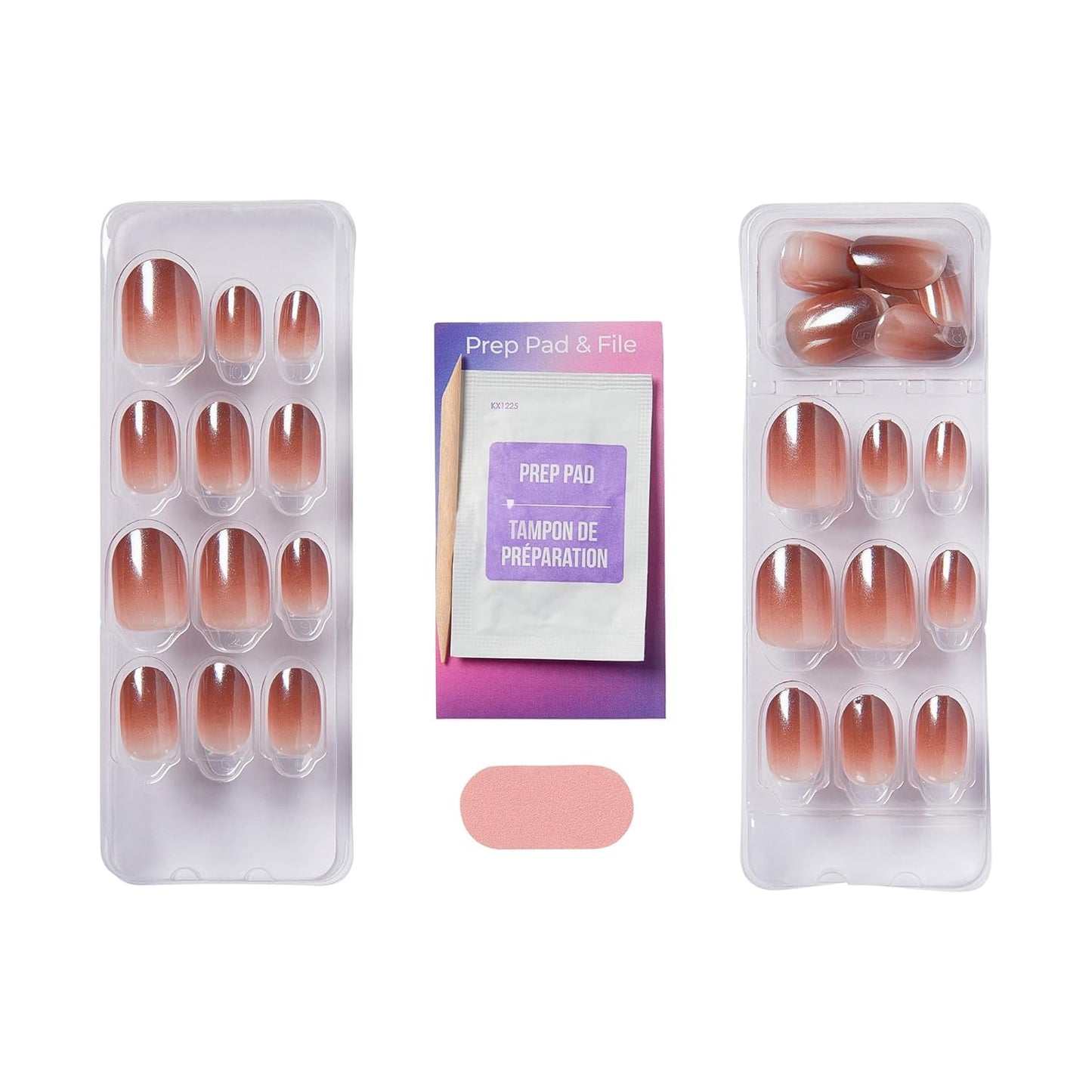 Kiss Impress No Glue Press-On Nails - Blissful Radiance Brown | Short Oval Shape, 30 Nails & Accessories