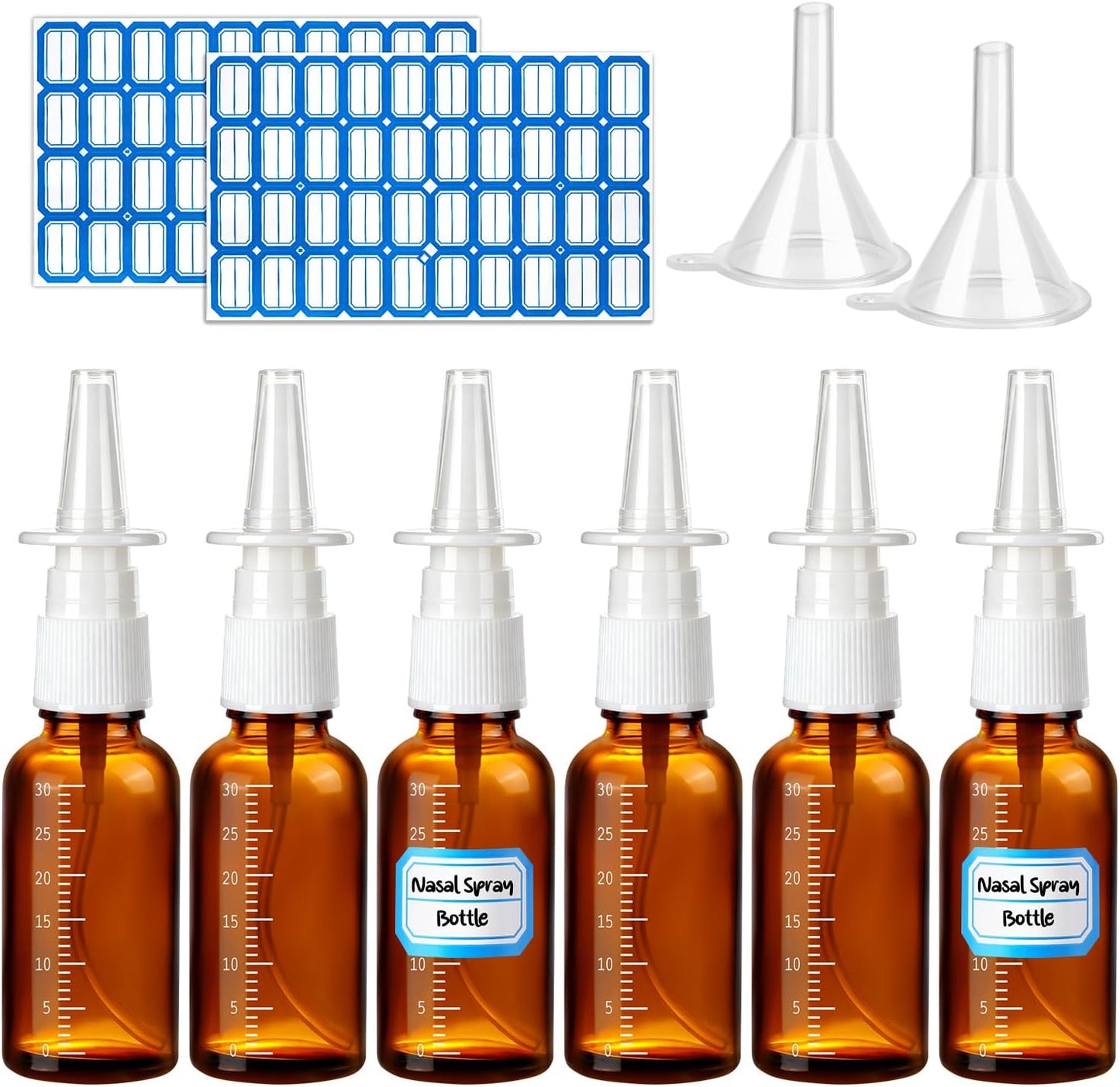 Nasal Spray Bottles - 10 Pcs 30ML Refillable Brown & Blue with Funnels & Labels | Perfect for Travel