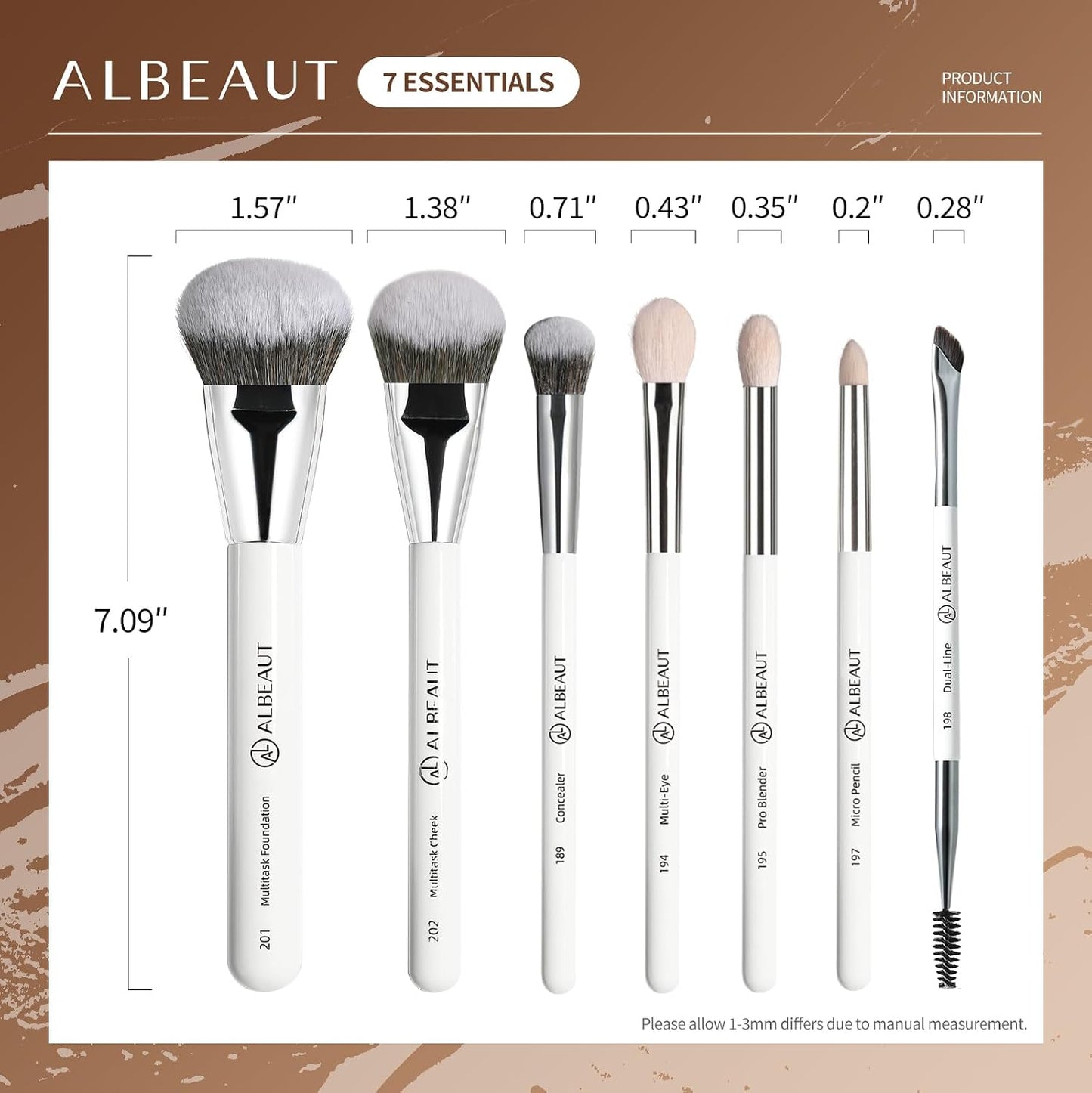Makeup Brushes Set - 7-Piece Professional Face & Eyeshadow Brush Kit with Premium Bristles | Includes Travel Bag