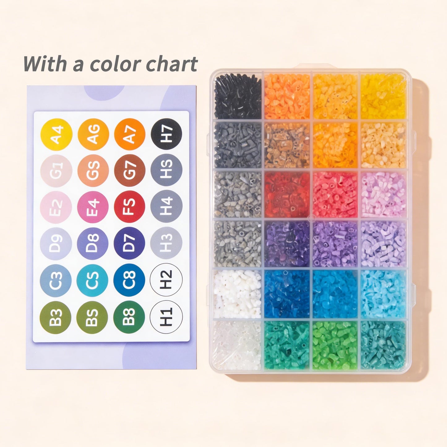 7200 pcs Fuse Beads Kit,2.6mm Mini DIY Craft Puzzle with 1 Color Card,24 Vibrant Colors,1.5 High Box with Approx 300 Beads per Grid,Pixel Art Craft Supplies for Adult Crafters