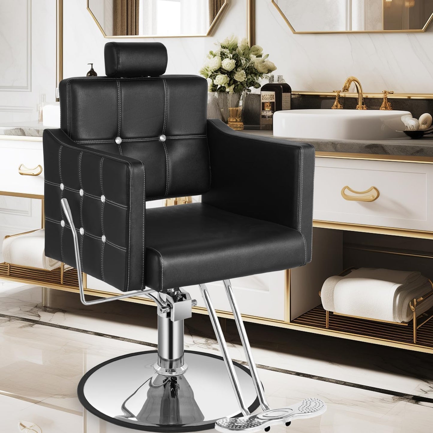 Salon Chair for Hair Stylist - Heavy-Duty Hydraulic Pump, 360° Swivel, Adjustable Height | Elegant Pink