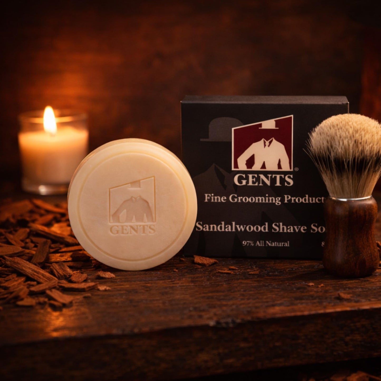 GENTS 97% All Natural Shave Soap - Creates a Rich Lather Foam for Wet Shaving Experience (3 Pack Sandalwood) Birthday Gift