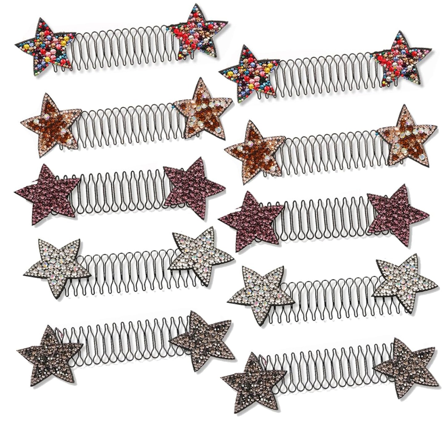 10 Pieces Star Rhinestone Broken Hair Comb for Black Women, Broken Hai Comb Clip for Small Broken Finishing Fixing