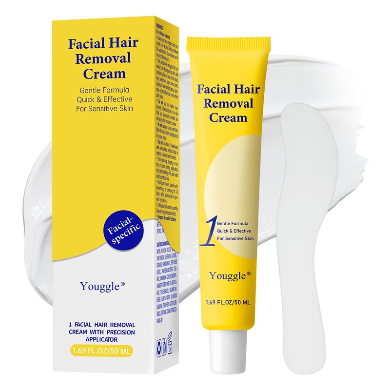 Facial Hair Removal For Women, Painless & Gentle Hair Removal Cream | Chin | Upper Lip | Cheeks for Sensitive Skin (5 Min, 7 Days) - 3.38Fl Oz