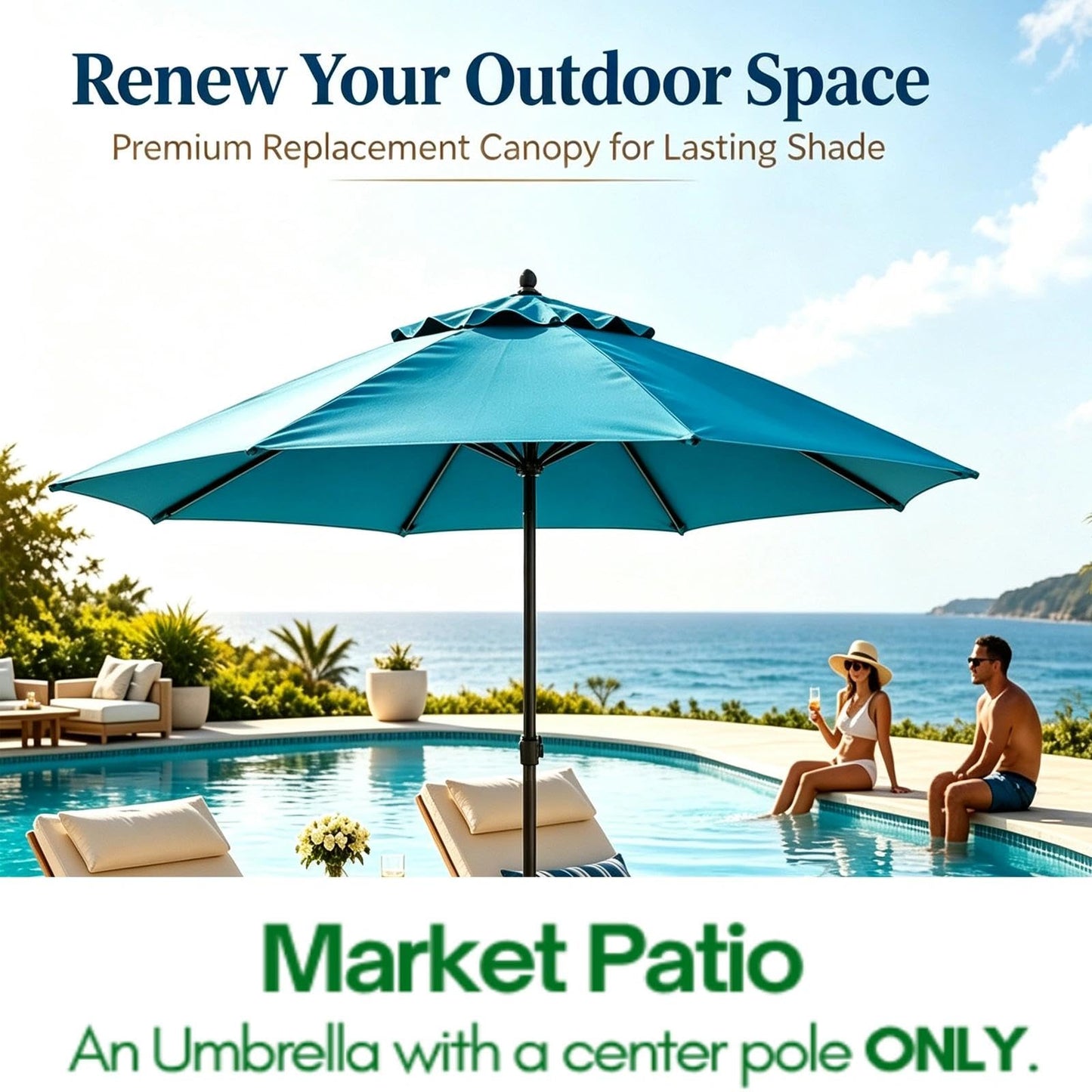 11FT 8Ribs Market Patio Umbrella Replacement Canopy,UV Protective Umbrella Fabric Replacement Canopy Cover for Outdoor Garden Backyard, Pool(3.3M) (Grass Green)
