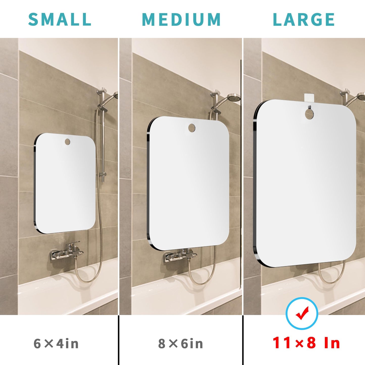 Shatterproof Shower Mirror Fogless for Shaving,(Medium 8x6 Inch) Anti Fog Shaving Mirror Holder NO-Drilling, No Fog Free Waterproof,Small Wall Mounted Bathroom Accessories Camping Hanging Men