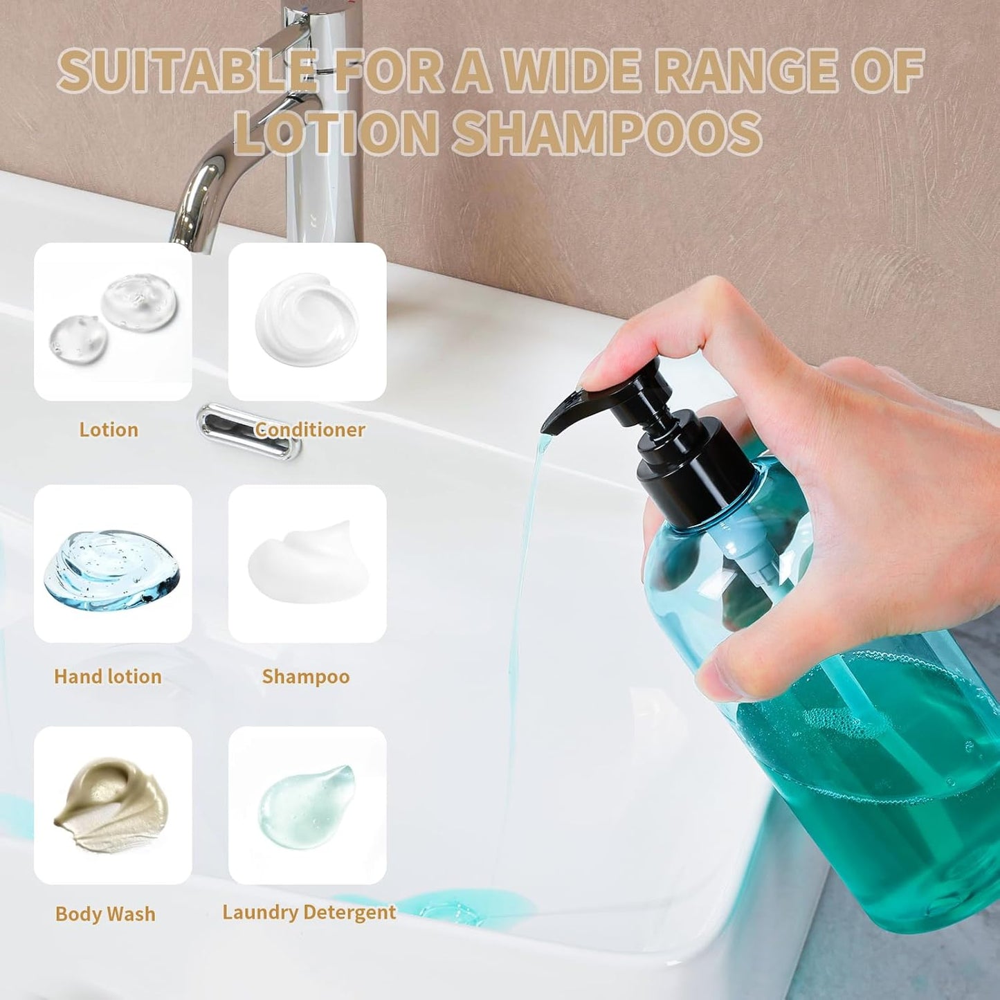 Pump Bottle 16 oz | Empty Shampoo Dispenser - Portable Plastic for Liquids