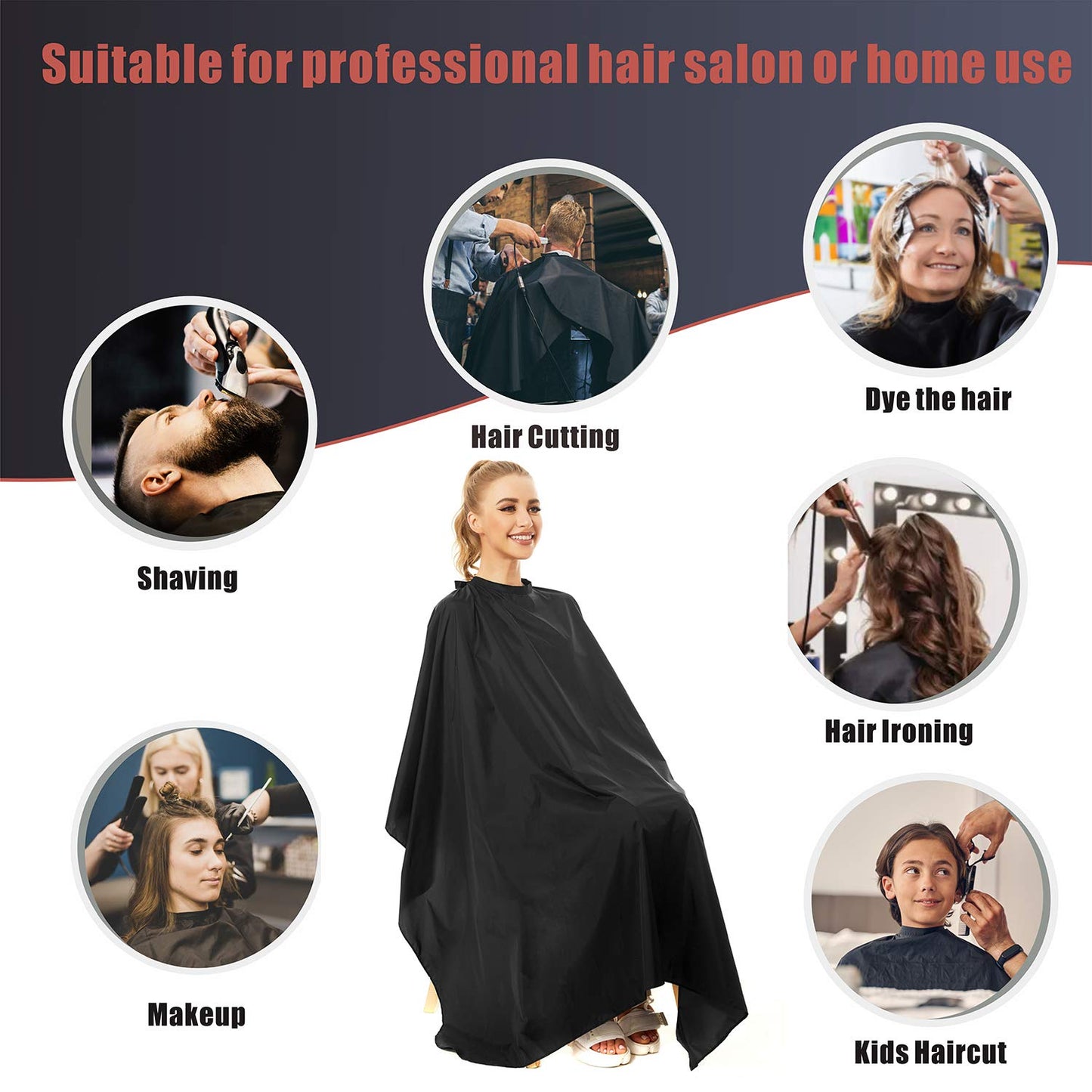 izzycka Nylon Barber Cape 64"x56" Waterproof Salon Large Hair Cutting Cape Haircut for Men with Adjustable Snap Closure Color Capes Professional Stylist Hairdresser Apron Adults Unisex Black