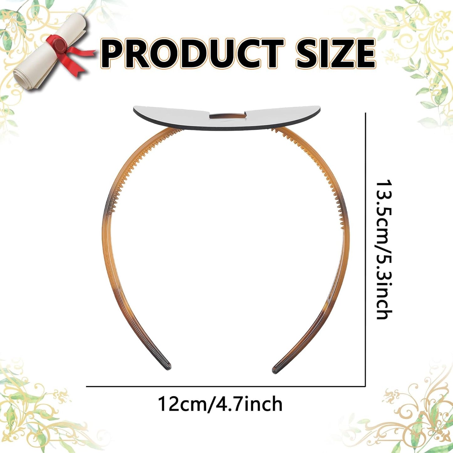 Graduation Cap Headband - Firm Brown Anti-Fall Hairband with Adhesive Felt | Adjustable Round Grad Hat Accessory