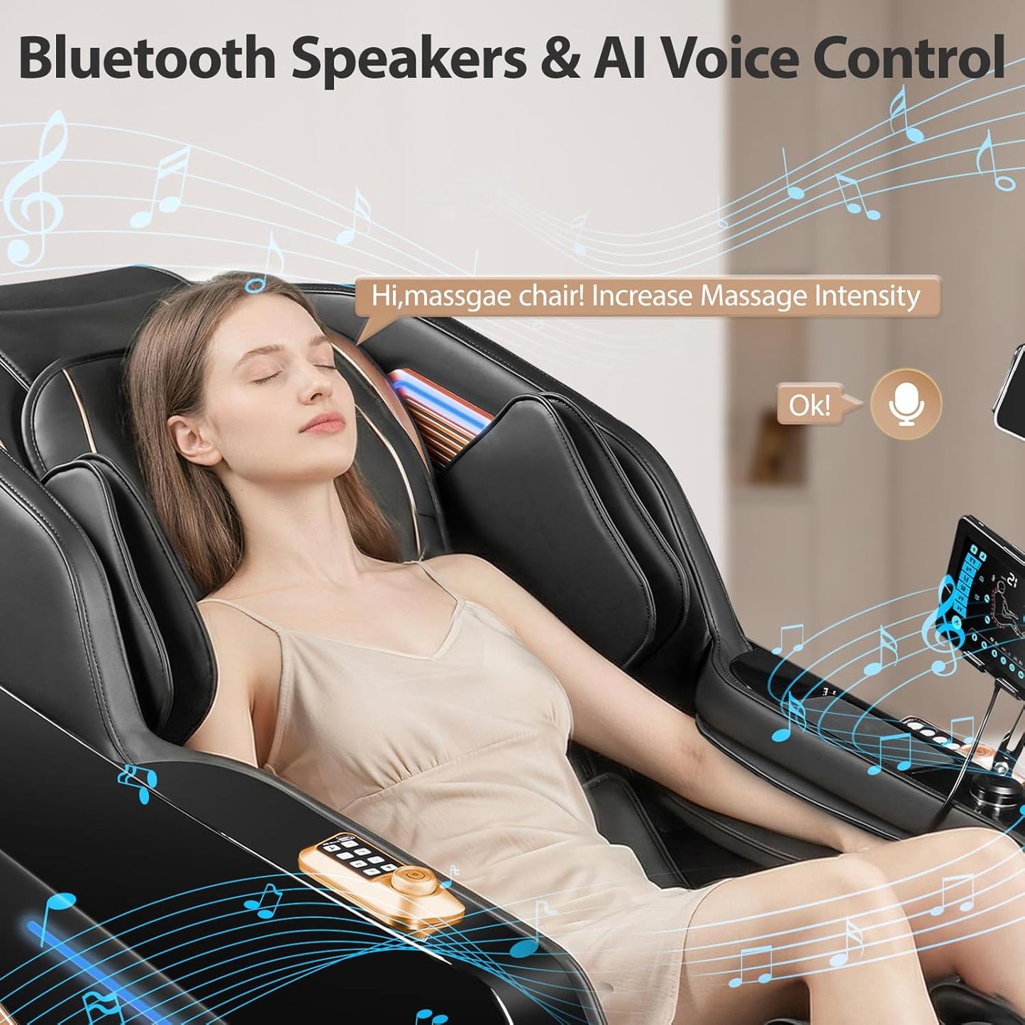 4D Zero Gravity Massage Chair - Full Body Shiatsu Recliner with Lumbar Heat & Bluetooth | 57.1" SL-Track, 40 Airbags, AI Voice Control