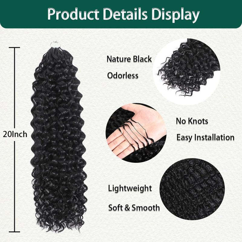 Natural Black Deep Wave Crochet Hair Extensions - 20 Inch Pre-Separated Invisible Feathers | 60g Bundles for Black Women