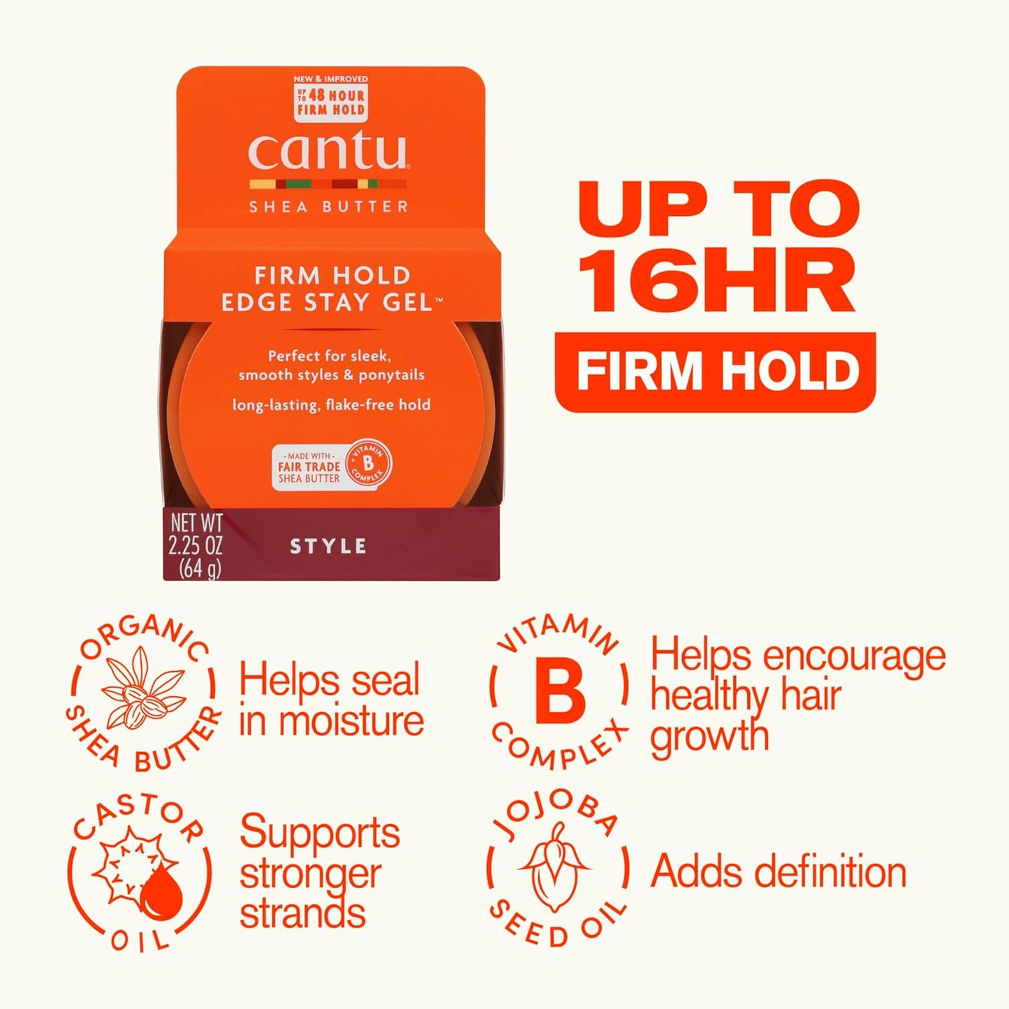 Cantu Extra Hold Edge Stay Gel - Long-Lasting Hold for Smooth Edges | 2.25 Oz