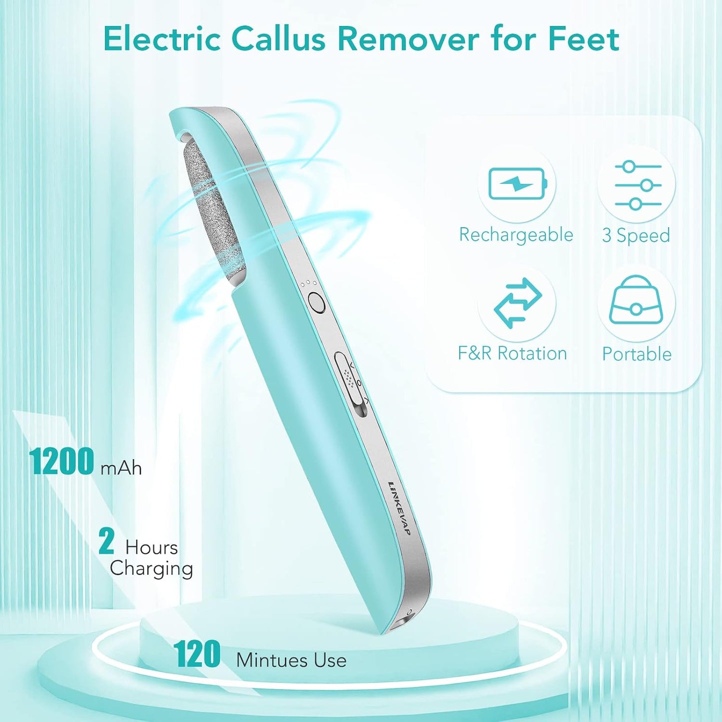 Electric Callus Remover - Professional Foot Scrubber Kit for Dry, Cracked Skin | At-Home Pedicure Spa Care (Blue)