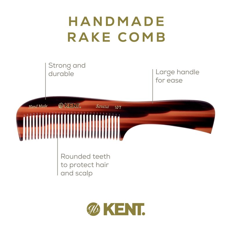 Kent 10T Large Detangler Comb, Handmade Wide Tooth Comb for Curly Hair, Detangling Combs For Wet and Dry Hair, Combs for Thick Hair, Saw-Cut and Hand Polished Made in England