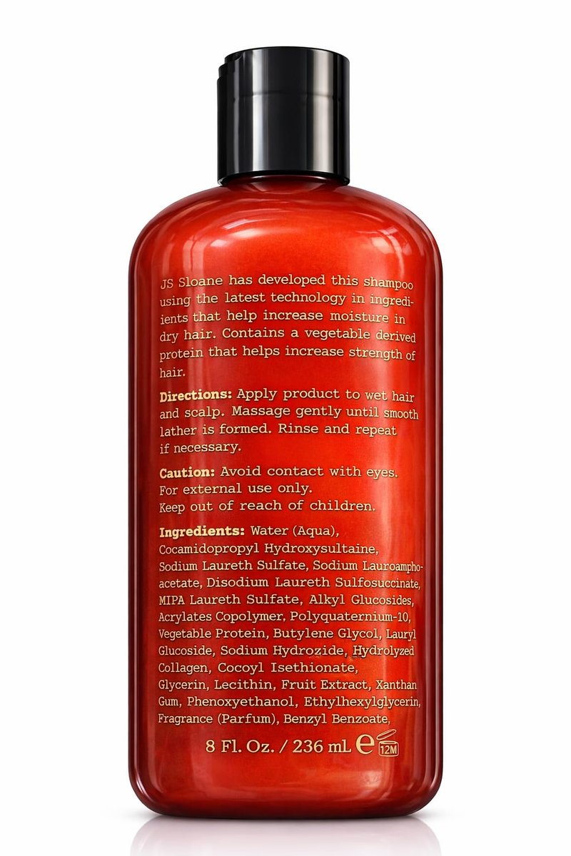 JS Sloane Moisturizing Shampoo for Men – Hydrating Formula for Dry Hair – Strengthening with Vegetable Protein – Premium Daily Grooming Shampoo (8 oz)