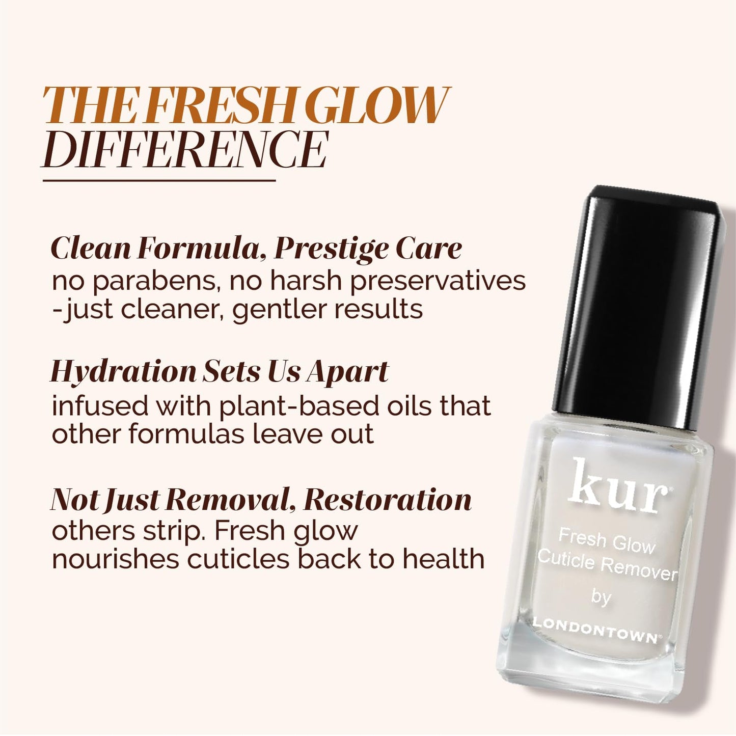 LONDONTOWN Fresh Glow Cuticle Remover - Instant Cuticle Remover Liquid - No Tool or Cutting Moisturizing Softening Nail Care for Dry, Damaged Cuticles, .40fl oz
