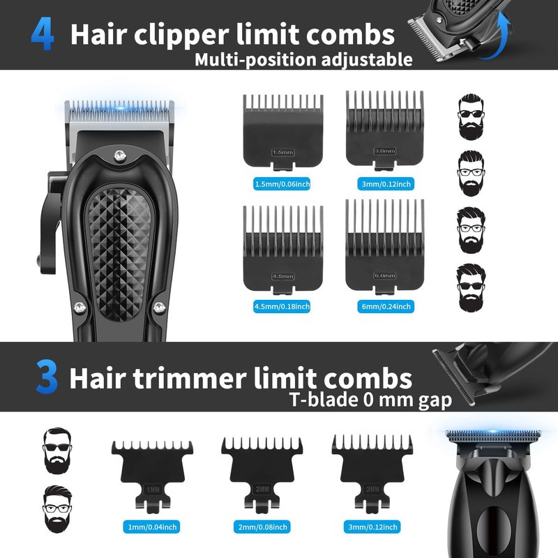 HIENA PRO Hair Clippers for Men Professional, Cordless Barber Clipper & T-Blade Beard/Hair Trimmer Set, Electric Razor Foil Shaver Nose Trimmer Barber Kit, Men's Hair Cutting Kit