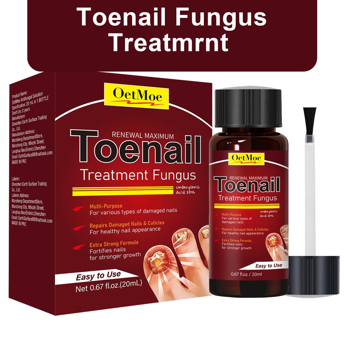 Toenail Fungus Treatment Extra Strength, 25% Undecylenic Acid Nail Repair Liquid for Yellow, Thick Nails, 2 Pcs