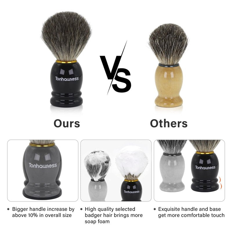 Tonhawness Shaving Brush Kit for Men, 4 in 1 Shaving Brushes Set Includes Badger Hair Shave Brush, Stainless Steel Shaving Bowl&Stand and Goat Milk Flavor Shaving Soap