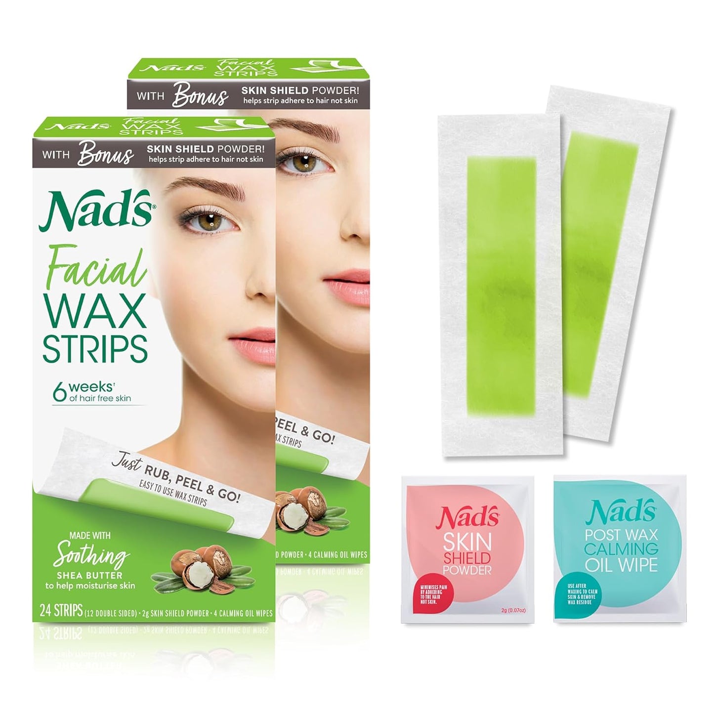 Nad's Facial Wax Strips - Fragrance-Free Hair Removal | 48 Count (Pack of 2)