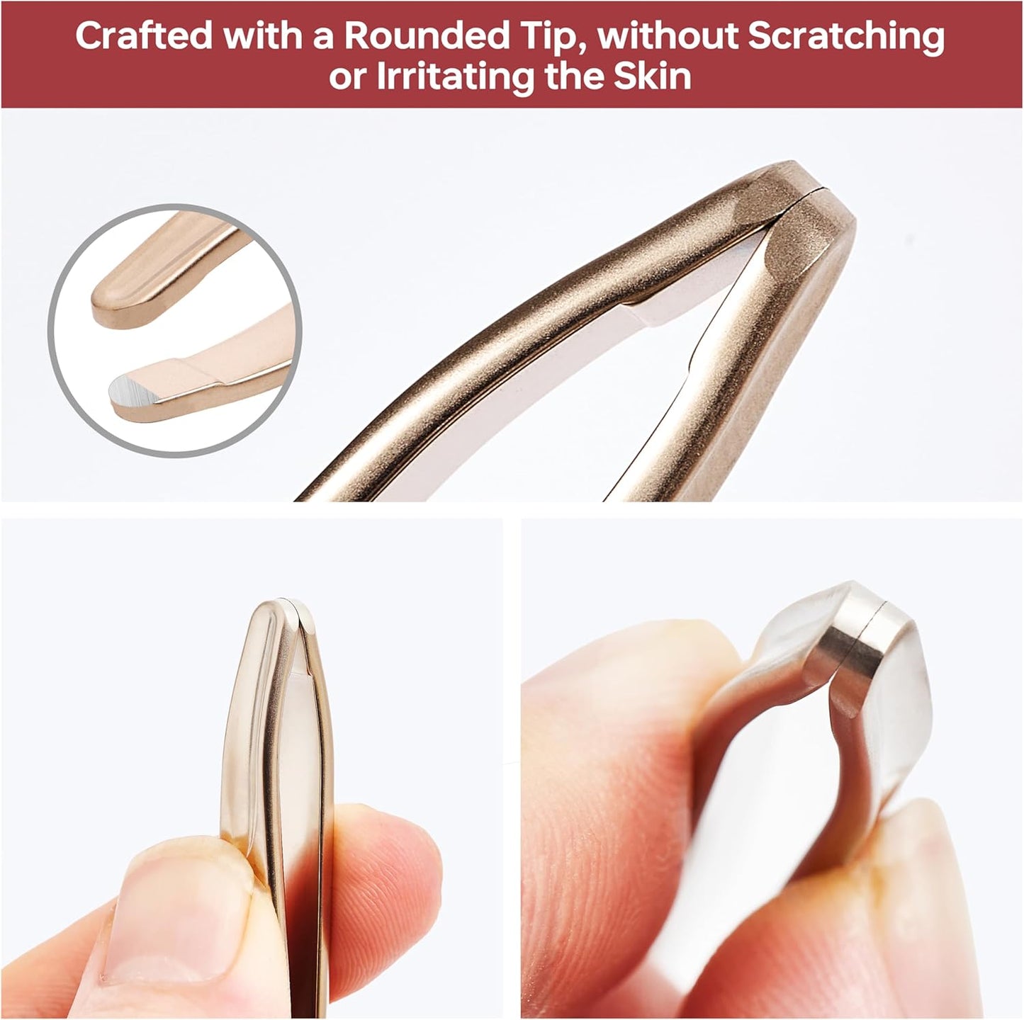 Professional Round Tip Tweezers for Men - Chin Plucker with Leather Travel Case | Light Gold