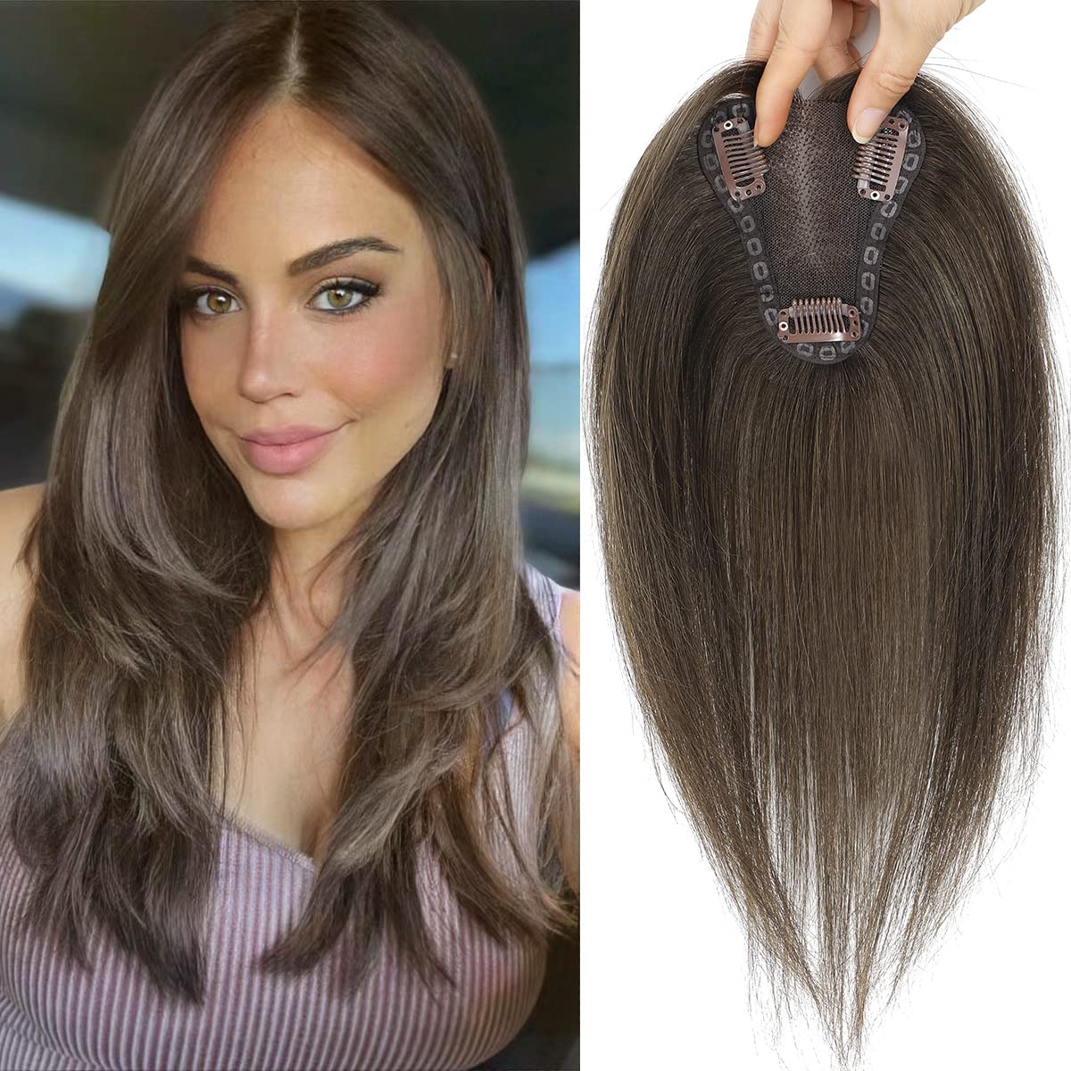 Aimeolyn Hair Toppers for Women - 16-Inch Real Human Hair | 8x8 Inch Big Base Coverage