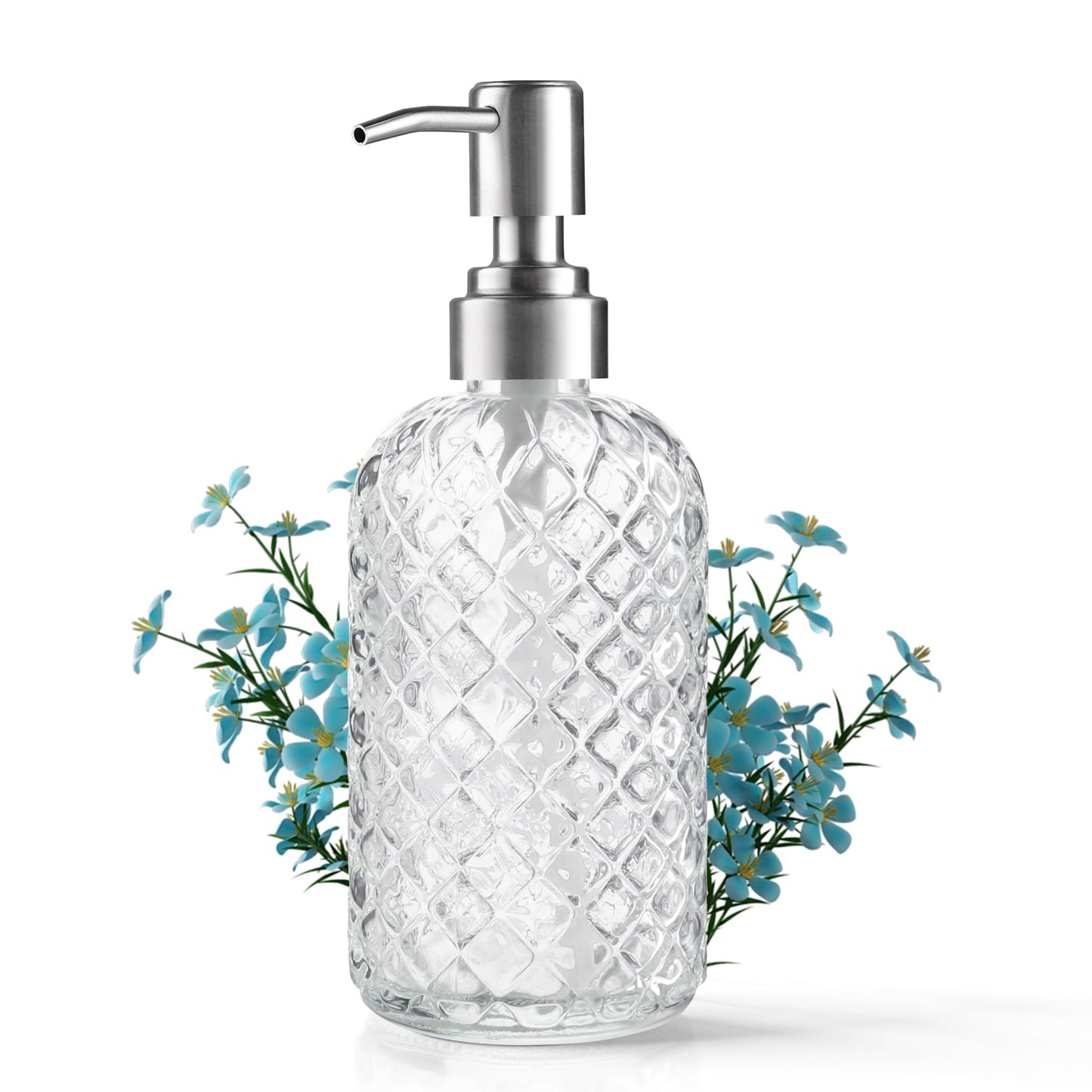 Kaishun 14 OZ Refillable Glass Soap Dispenser for Hand Soap & Lotion, Clear