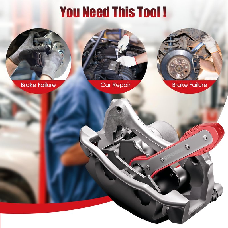 QIFEIOSHI Brake Caliper Compression Tool, 4-in-1 Universal Disc Caliper Tool, 360° Swivel Ratcheting Compressor for Automotive Brake Repair and Installation, Includes 2 Rubber Hooks and Gloves (Red)