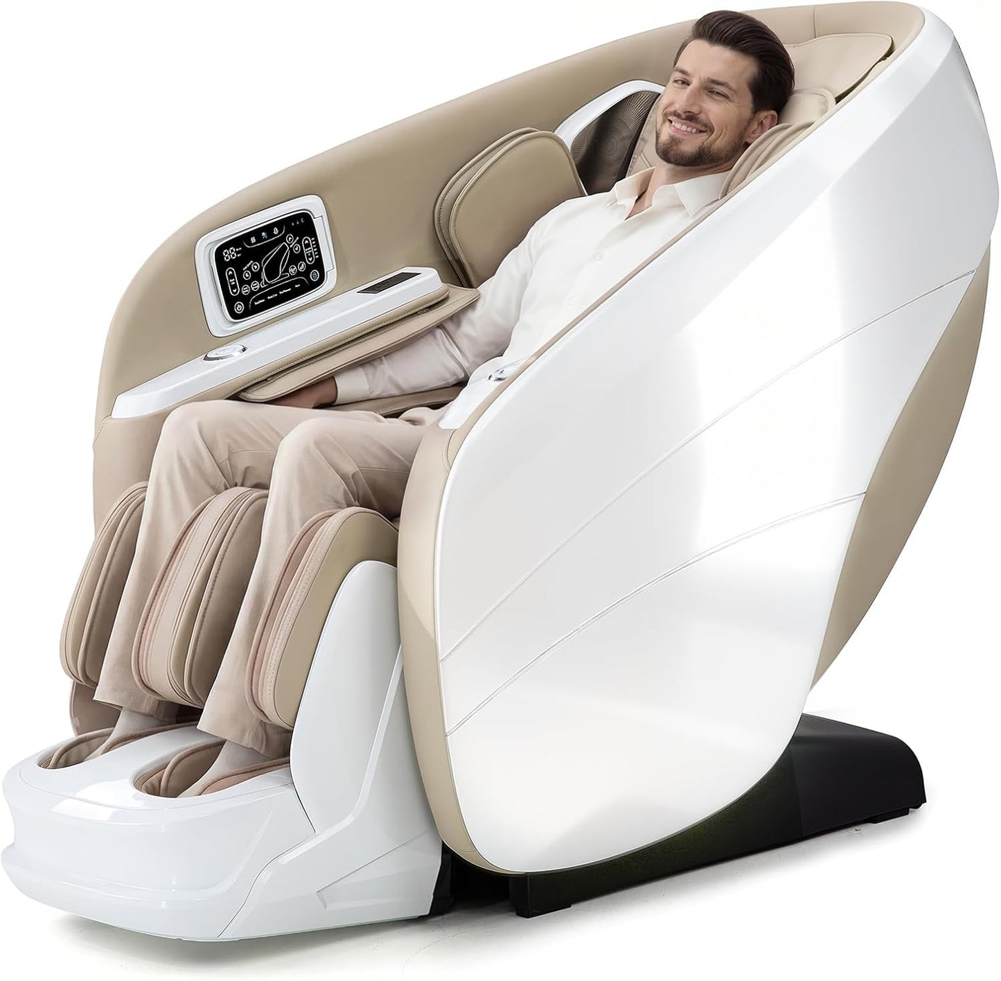 4D Massage Chair - Full Body Zero Gravity Recliner with 34 Airbags & 20 Auto Programs | AI Voice Control, 55" SL Track, Beige