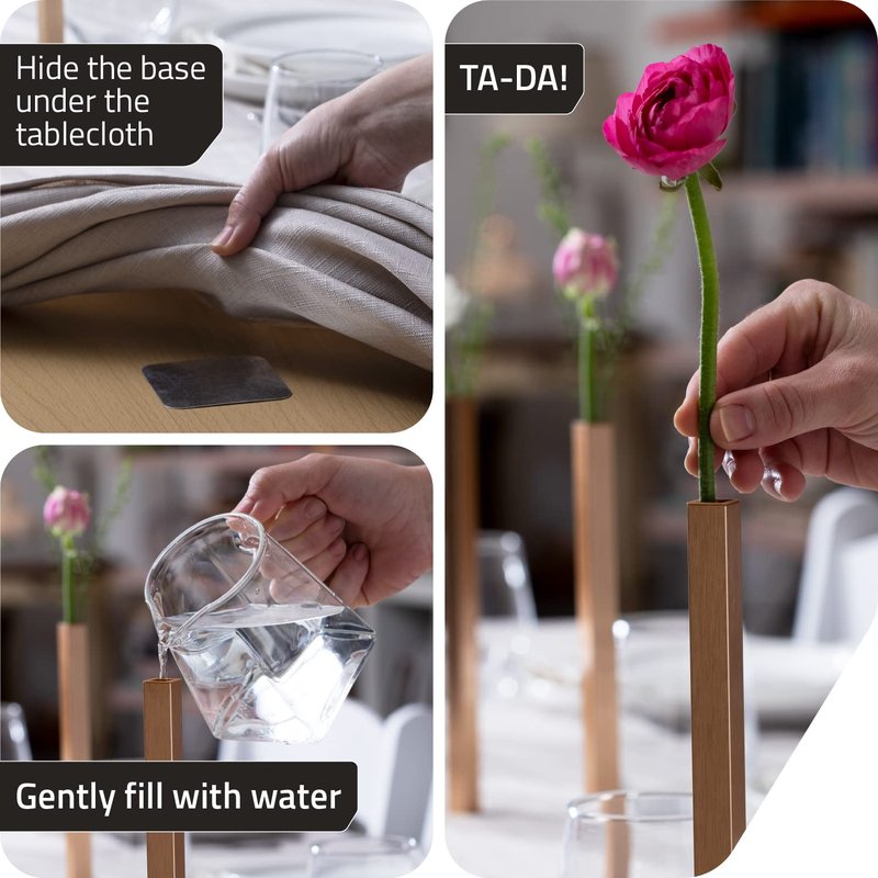 PELEG DESIGN Magnetic Bud Vase Set (Gold) - Unique Home Decor Gift & Modern Table Centerpiece - 5 Aluminum Single Stem Vases - 9.4" Tall Gravity Defying Decor