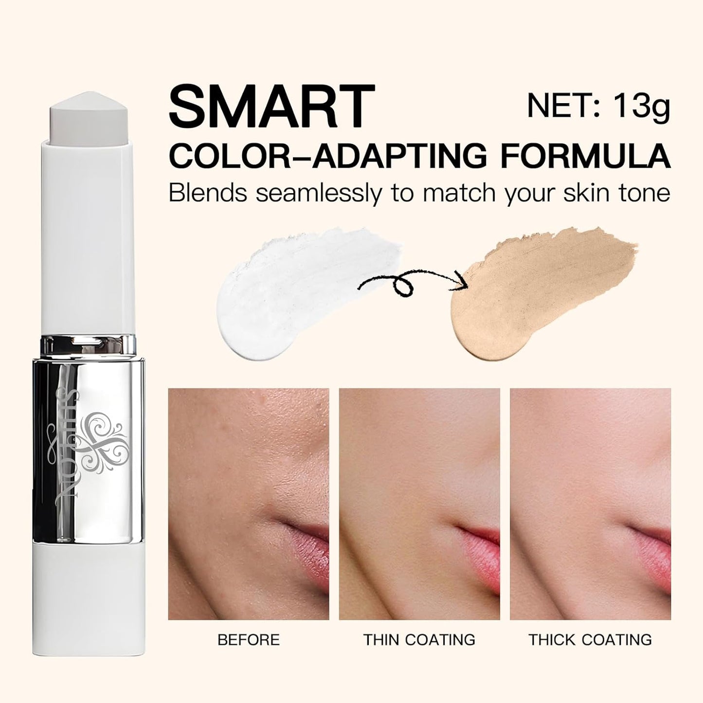 Color Changing Foundation Stick - Smart Color-Adapting Makeup with Volufiline | Medium to Full Coverage, Natural Finish