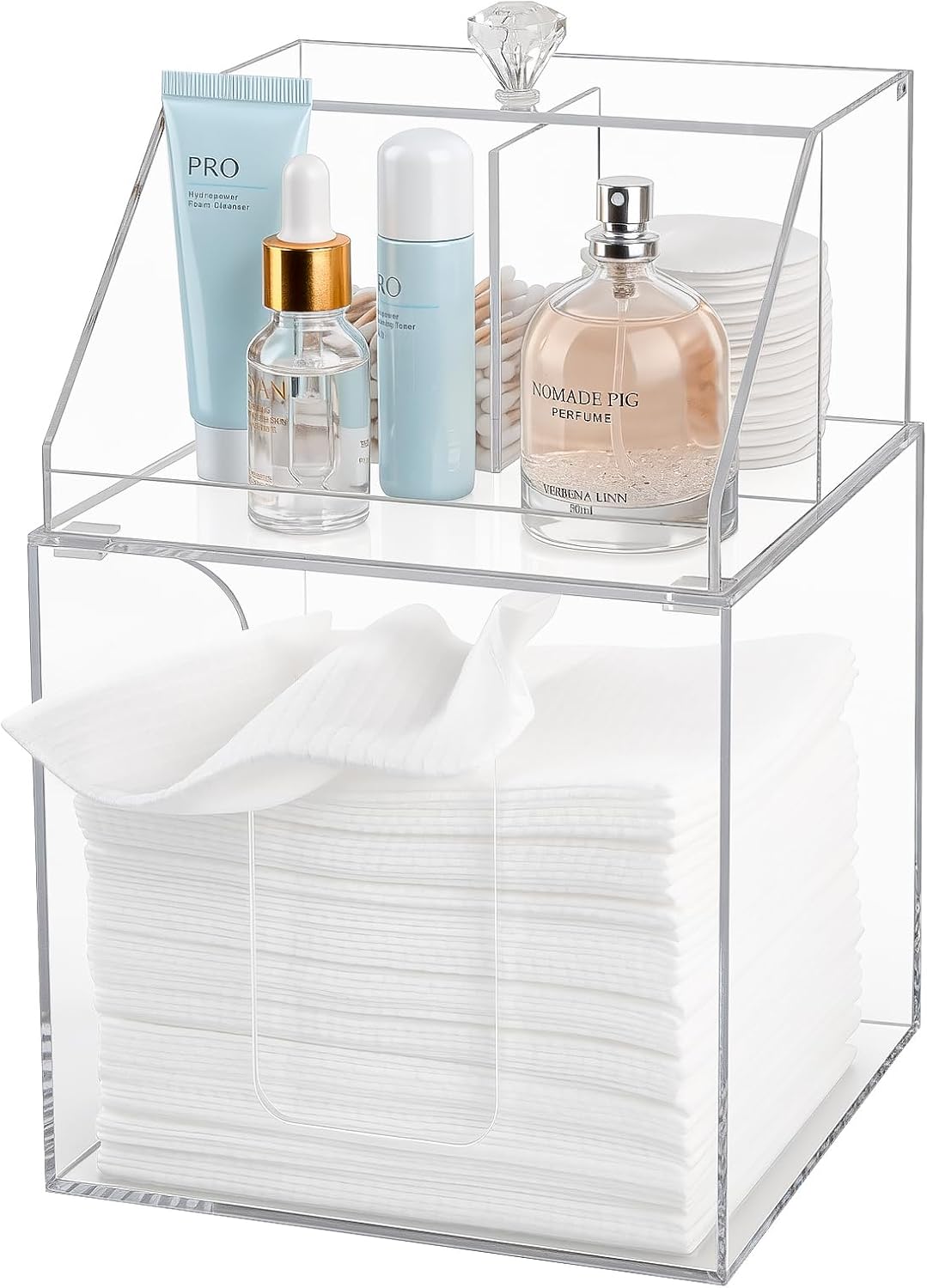 Disposable Facial Towels Storage - Double Layer Acrylic Box for Cotton Pads | Clear Bathroom Organizer