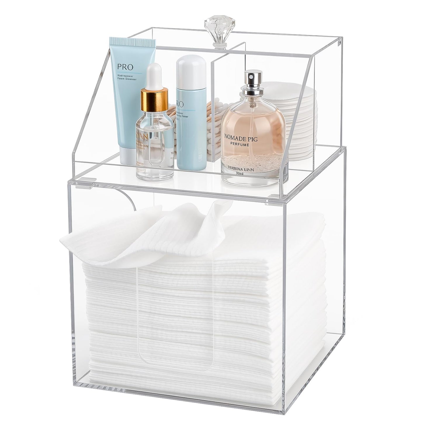 Anyoifax Disposable Facial Towels Storage Compatible with Clean Skin Club Clean Towel XL Double Layer Acrylic Box Cotton Pads Container Qtip Bin Face Towelettes Holder for Bathroom Counter, Clear
