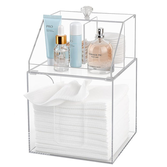 Anyoifax Disposable Facial Towels Storage Compatible with Clean Skin Club Clean Towel XL Double Layer Acrylic Box Cotton Pads Container Qtip Bin Face Towelettes Holder for Bathroom Counter, Clear