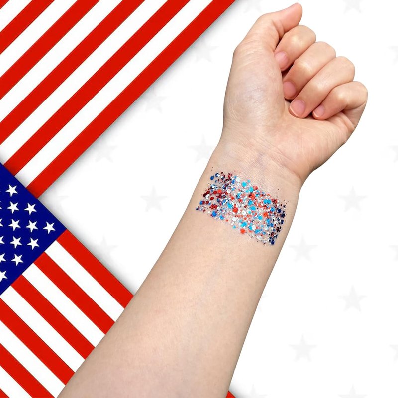 Patriotic Red White and Blue Body Glitter Stick - Sparkling Face & Hair Glitter for 4th of July Outfits | Perfect for Women & Kids