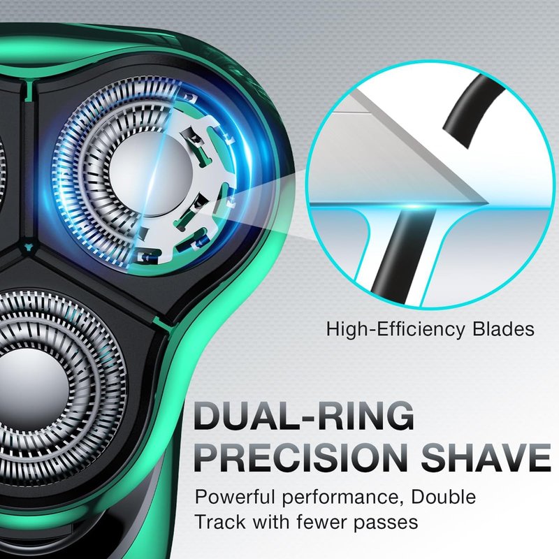 Electric Razor for Men, Cordless Rechargeable Rotary Shaver with Charging Stand, Wet & Dry IPX6 Waterproof Electric Shaver with Pop-Up Trimmer for Face & Travel