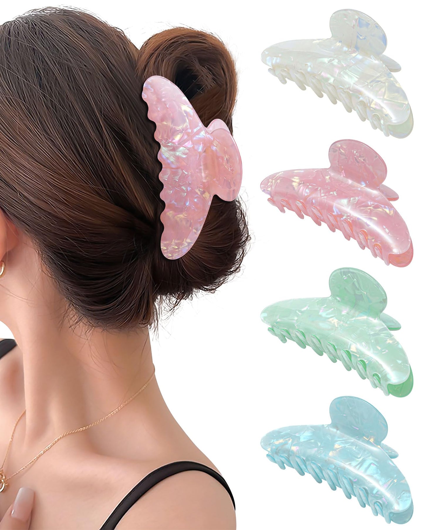 Mesovor 4 pack Acrylic Hair Clips Claws, Nonslip 4.1" Large Hair Grip Hairclips for Thin and Thick | French Banana Barrettes Hair Strong Hold Hair Jaw Clamps (Blue, Rose Red, Green, White)