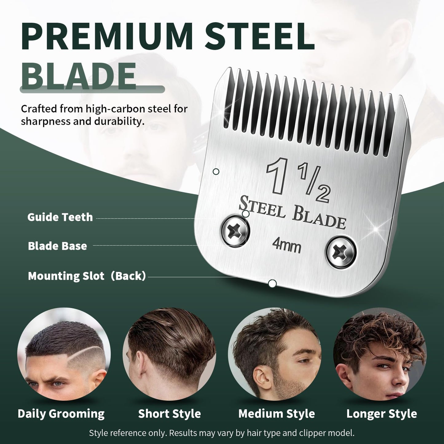 1-1/2 Clipper Blade 4mm Compatible with Oster Classic 76, Silver, 1 Pack