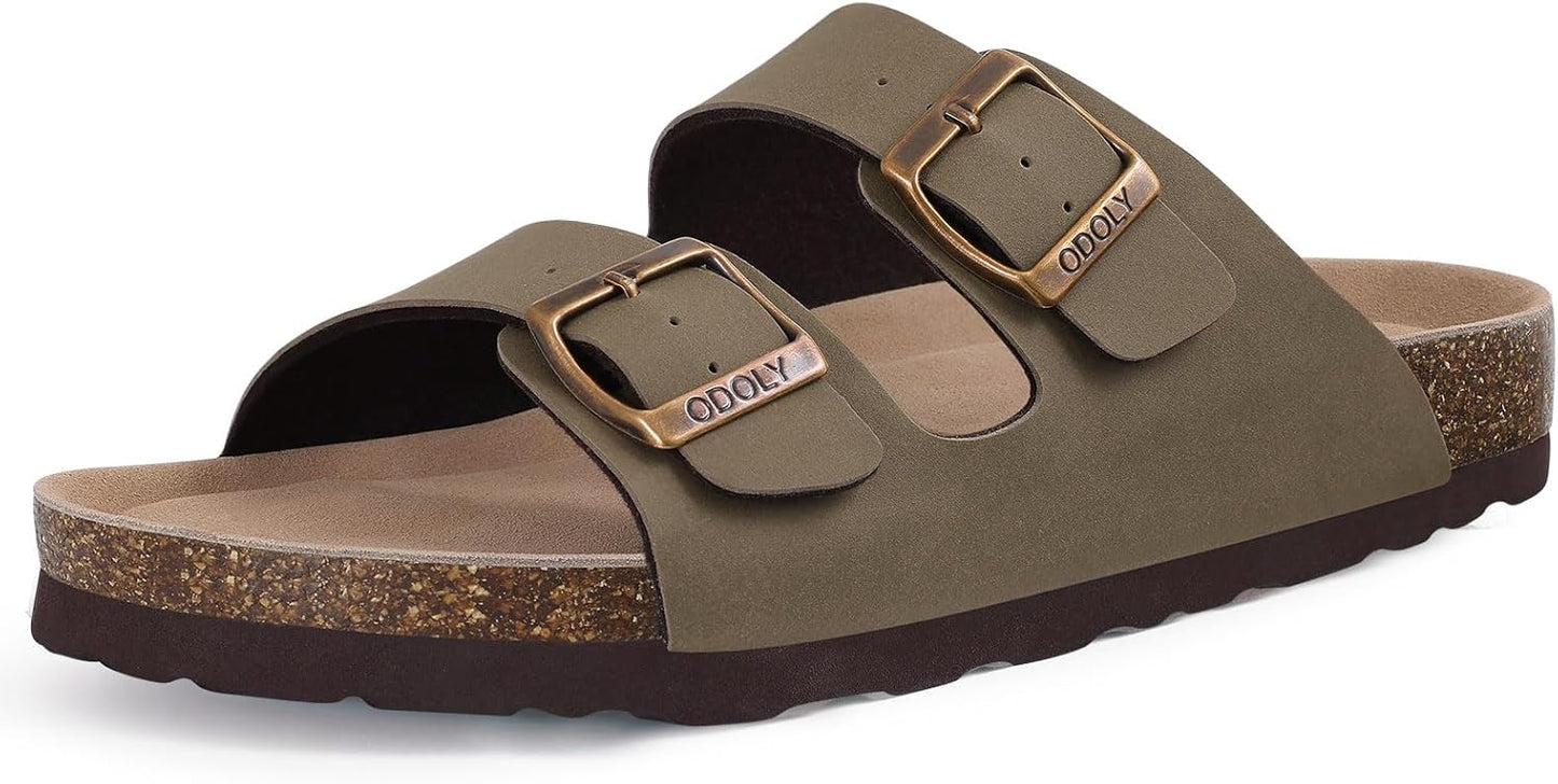 Cork Footbed Slide Sandals - Unisex Summer Outdoor Sandals with Arch Support & Adjustable Buckle | Comfortable Fit