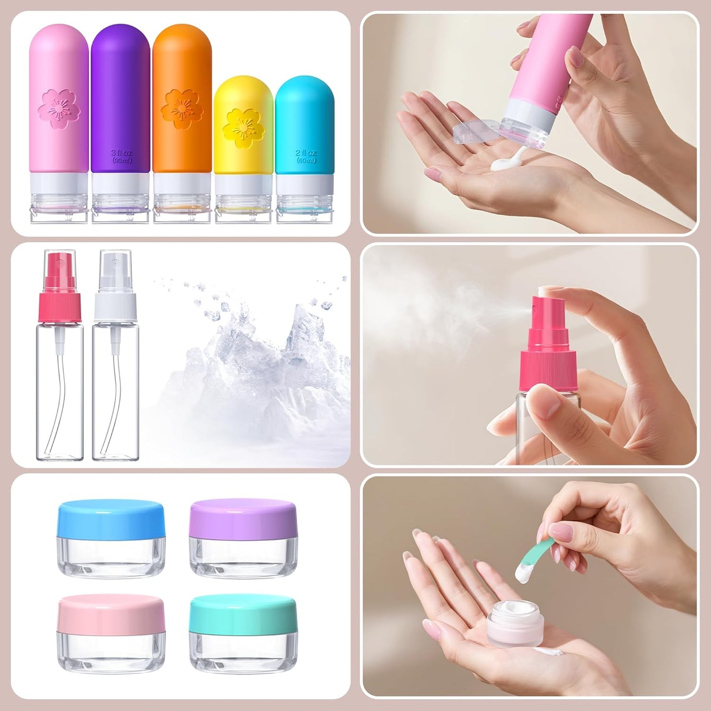 Travel Bottles for Toiletries - TSA Approved Silicone Containers | 20-Pack Leak Proof Refillable Travel Size Bottles