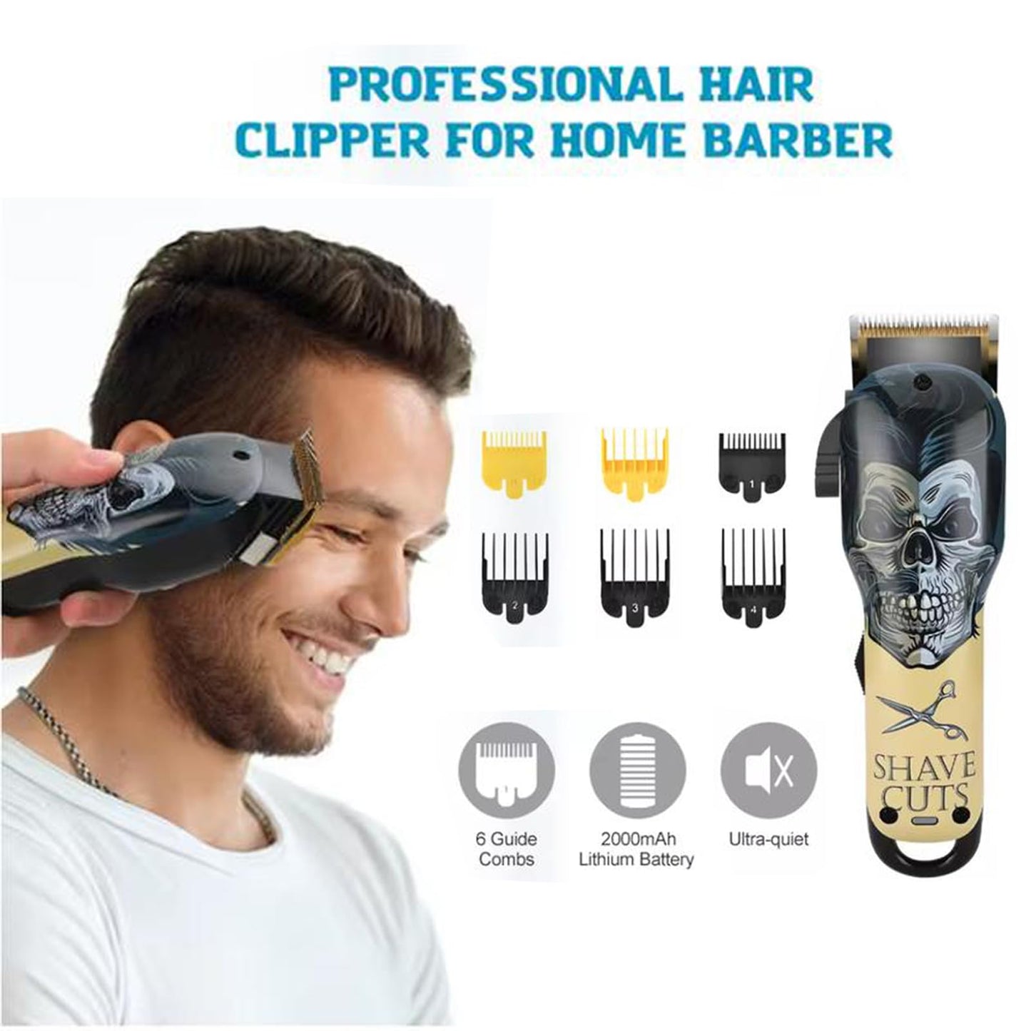 4YT-X20 Skull Cordless Hair Clippers，Hair Clippers for Men Haircut Machine Rechargeable Clippers, Grooming Kit Gifts for Men