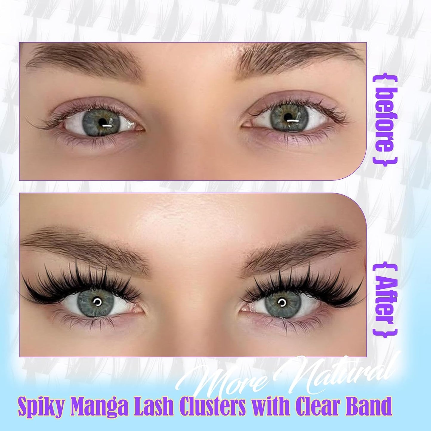 Anime Lash Clusters - Spiky Manga Eyelash Extensions with Invisible Band | 10-16mm Wispy 120 Pcs