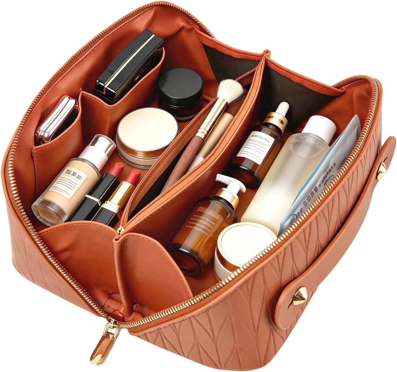 Large Capacity Travel Makeup Bag - Waterproof Cosmetic Organizer with Compartments | Black
