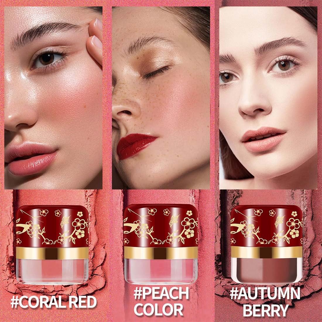Makeup Set Kit - 3-Piece Soft & Fluffy Loose Face Blushes | Lightweight Pocket Palette with Mirror for All Skin Types