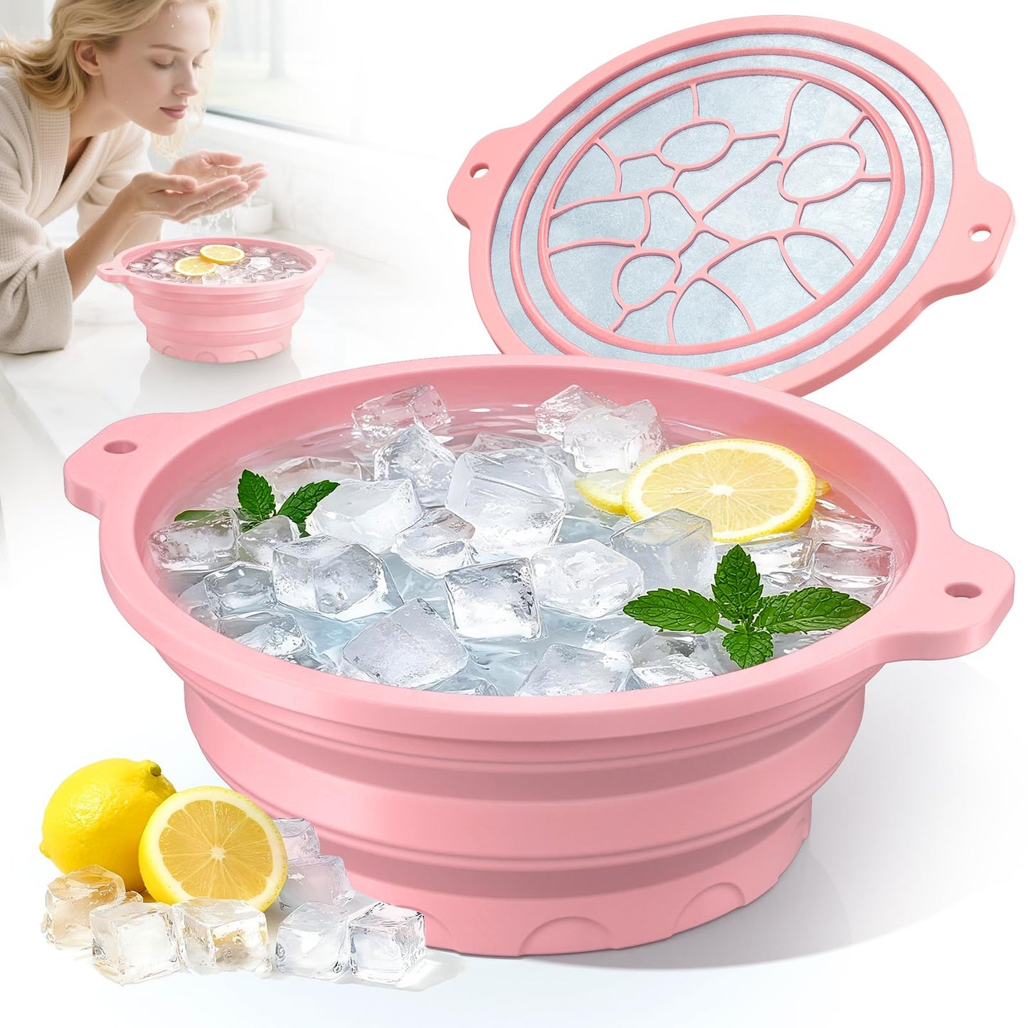 Dtuoen Foldable Silicone Face Ice Bath Bowl, Built-in Ice Tray for Cold Therapy Facial Basin, Skin Tightening & Puffiness Reduction, Ideal for Home, Spa & Travel Use
