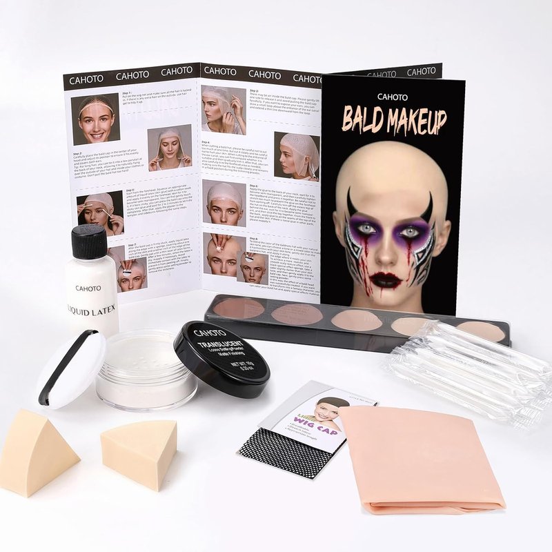 Bald Cap SFX Makeup Set - Elastic Latex Bald Caps for Halloween Cosplay | Complete Kit for Adults