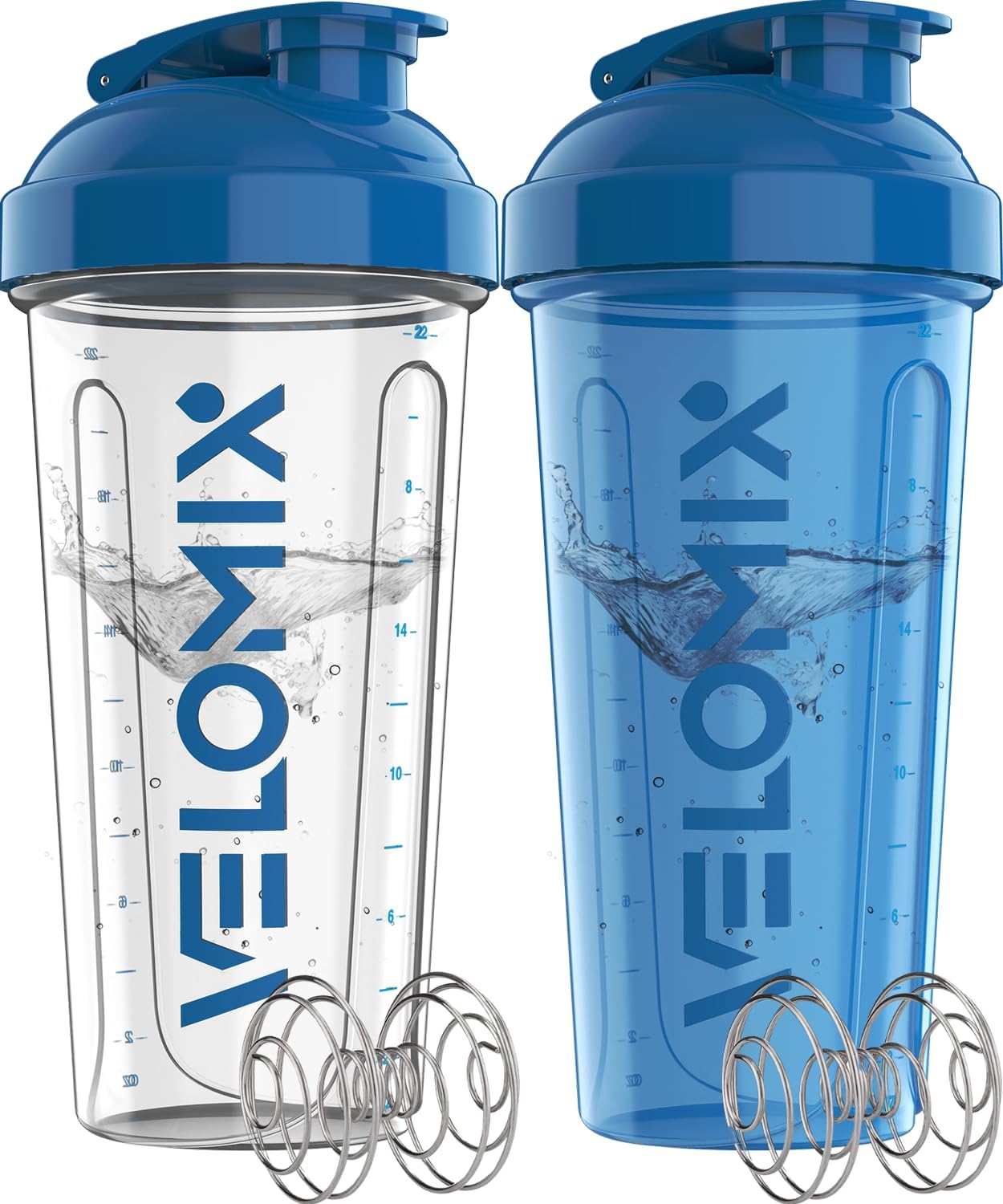 Protein Shaker Bottles - 28 oz Leak Proof Shaker Cups with 2 Wire Whisks | 2-Pack (Black/Transparent)