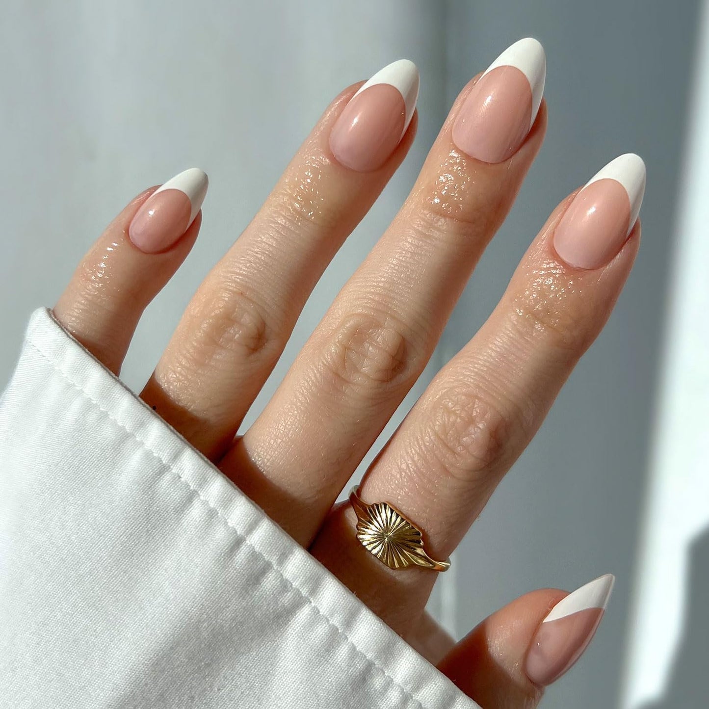Press On Nails - Caviar | Semi-Transparent Short Almond Shape, Salon Quality | 30 Nail Kit with Glue, 15 Sizes Available
