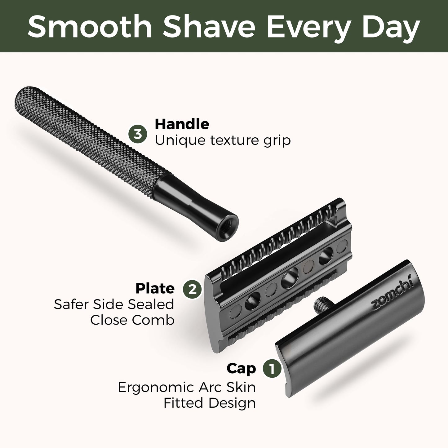 ZOMCHI Double Edge Safety Razor with 10 Safety Razor Blades, Single Blade Razor for Men with Razor Stand, Men's Safety Shaving Razors – Black