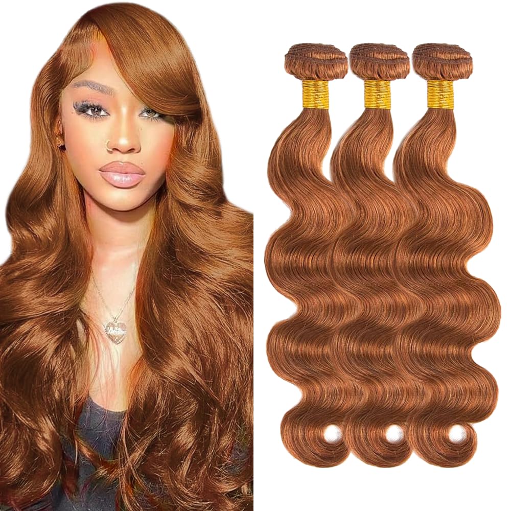 Color #30 Bundles Human Hair Light Brown Bundles 12 14 16 inch LadrXadr 30 Body Wave Bundle 150g